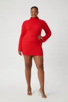 Women's Turtleneck Mini Sweater Dress in Fiery Red, 1X