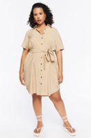 Women's Belted Mini Shirt Dress in Safari, 1X