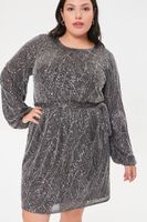 Women's Metallic Sequin Mini Dress in Black/Ivory, 0X