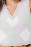 Women's Argyle Cropped Sweater Vest in Lilac Small