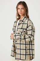 Women's Plaid Button-Front Shacket in Black, XS