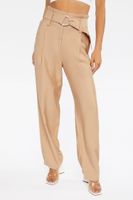 Women's Linen Wide-Leg Pants in Khaki Large