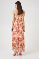 Women's Tropical Leaf Print Maxi Dress in Rust Small