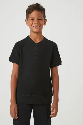 Kids Henley Top (Girls + Boys) in Black, 13/14