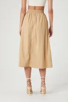 Women's A-Line Nylon Midi Skirt in Khaki, XL