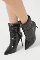 Women's Quilted Faux Patent Leather Booties in Black, 7