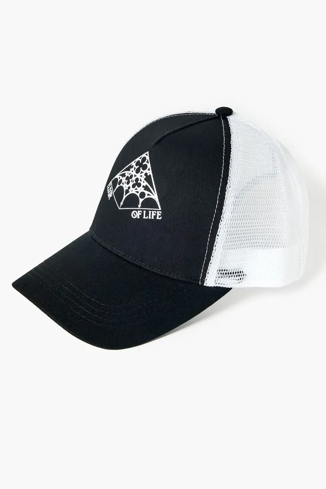 Men Elixir of Life Graphic Trucker Hat in Black/White