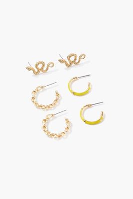 Women's Snake Drop & Hoop Earring Set in Gold/Yellow