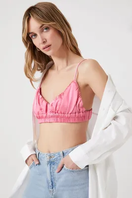 Women's Shirred Satin Bralette in Peony Small