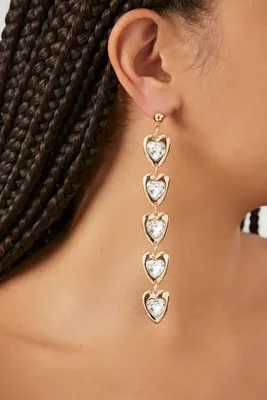 Women's Faux Gem Heart Duster Earrings in Gold/Clear