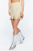 Women's Faux Suede Fringe Skirt in Cappuccino Small