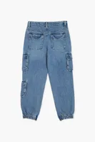 Girls Denim Cargo Joggers (Kids) in Medium Denim, 11/12