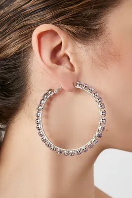Women's Faux Gem Hoop Earrings in Silver/Lavender