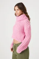 Women's Cropped Turtleneck Sweater in Pink Small