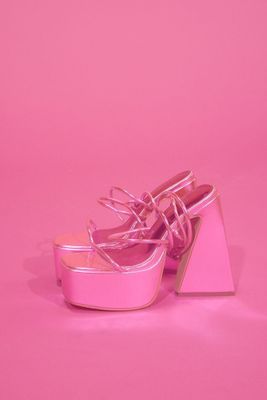 Women's Metallic Strappy Platform Heels Hot Pink,