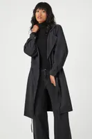 Women's Notched Tie-Front Trench Coat in Black Medium