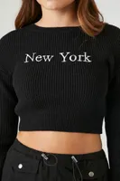 Women's Cropped New York Sweater in Black/White Medium