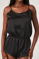 Women's Satin Lingerie Romper in Black Medium