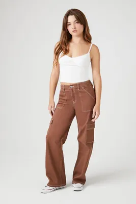 Women's Twill Cargo Pants in Brown Large