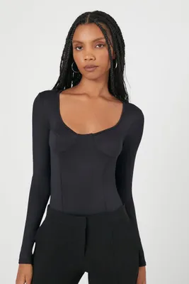 Women's Bustier Long-Sleeve Bodysuit in Black Large