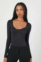 Women's Bustier Long-Sleeve Bodysuit in Black Large