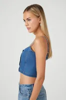 Women's Denim Button-Front Cropped Cami in Medium Denim, XL