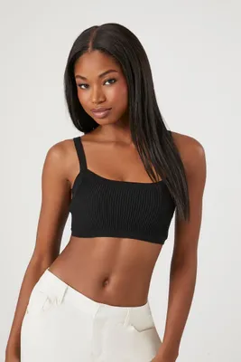 Women's Sweater-Knit Cutout Bralette in Black Large