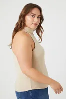 Women's Sleeveless Turtleneck Top in Taupe, 2X