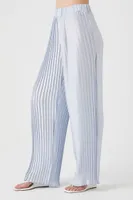 Women's Satin Pleated Wide-Leg Pants in Light Blue Large