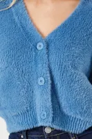 Women's Fuzzy Cardigan Sweater in Dusty Blue Small