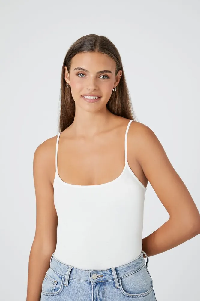 Women's White Basic Cami Bodysuit