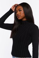 Women's Ribbed Mock Neck Sweater in Black Small