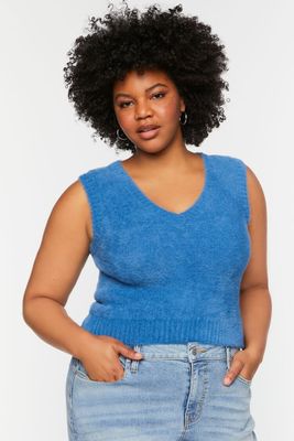 Women's Fuzzy Sweater Vest Blue,