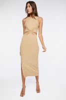 Women's Asymmetrical Cutout Maxi Dress in Taupe, XL