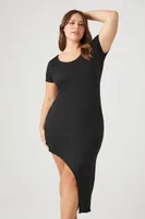 Women's Asymmetrical Midi T-Shirt Dress Black,