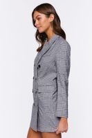 Women's Plaid Double-Breasted Blazer Mini Dress in Grey Small