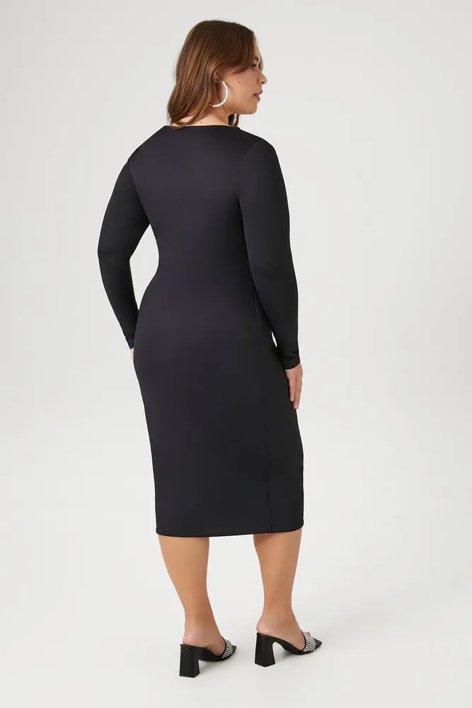 Women's Asymmetrical Midi Dress in Black, 3X