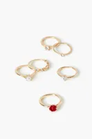 Women's Rhinestone Rose Ring Set in Gold/Red, 6