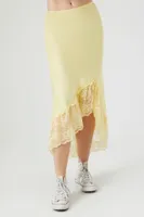 Women's Lace-Trim Satin Maxi Skirt Yellow