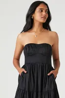 Women's Poplin Pintucked Strapless Midi Dress in Black Medium