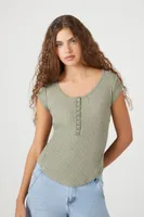 Women's Curved-Hem Thermal Henley Top Large