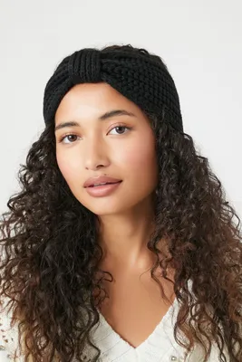 Knotted Purl Knit Headwrap in Black