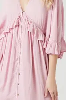 Women's Butterfly-Sleeve Flounce Maxi Dress in Pink Small