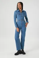 Women's Denim Button-Up Jumpsuit in Medium Denim