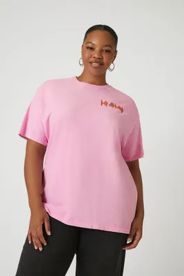 Women's Def Leppard Oversized Graphic T-Shirt in Pink Icing, Size 2X