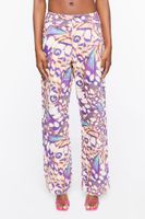 Women's Abstract Butterfly Twill Pants in Purple/Taupe Small