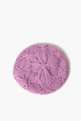 Girls Ribbed Knit Beret (Kids) in Lavender