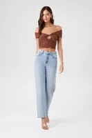 Women's Off-the-Shoulder Shirred Crop Top