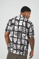 Men Rayon Photo Print Shirt in Black Large