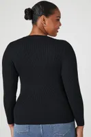 Women's Ribbed Knit Henley Top in Black, 2X